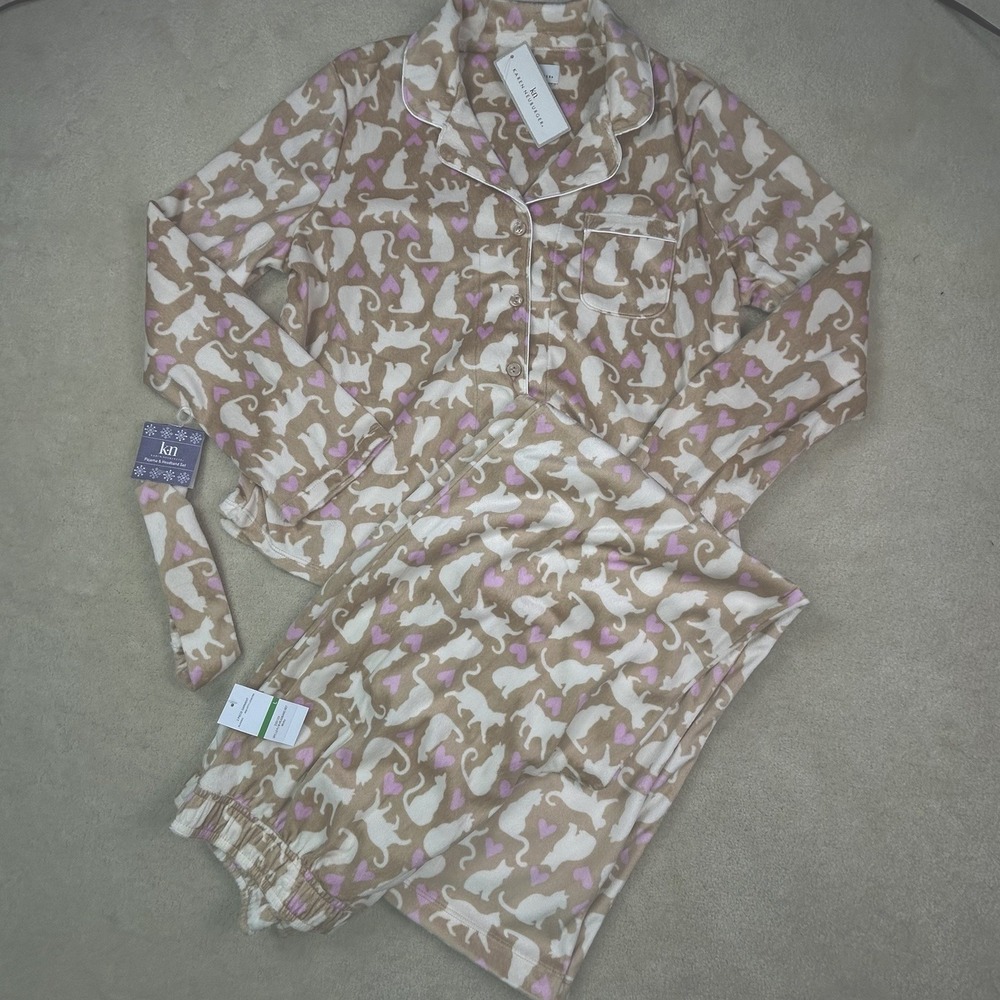 Karen Neuburger Kitty Love Minky Fleece Pajama Set w/headband Large